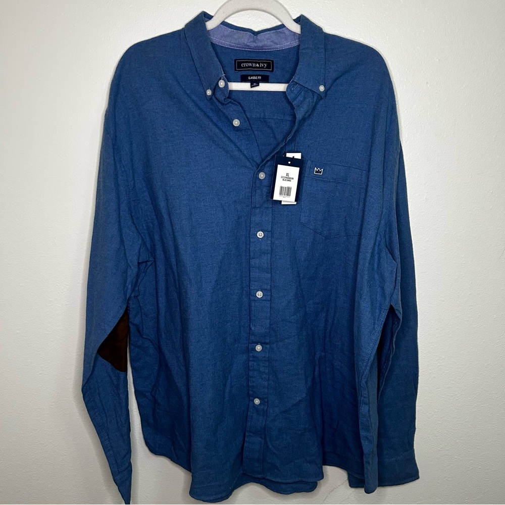 NWT Crown & Ivy elbow patch button down